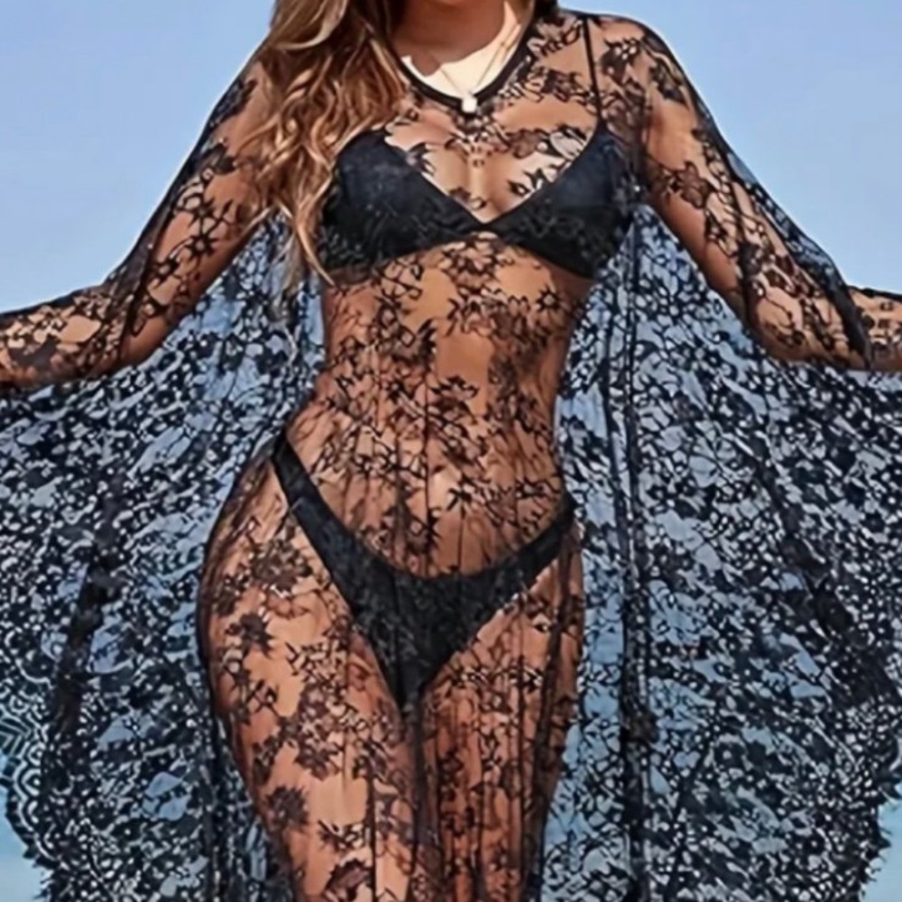 Brand new beautiful black lace coverup